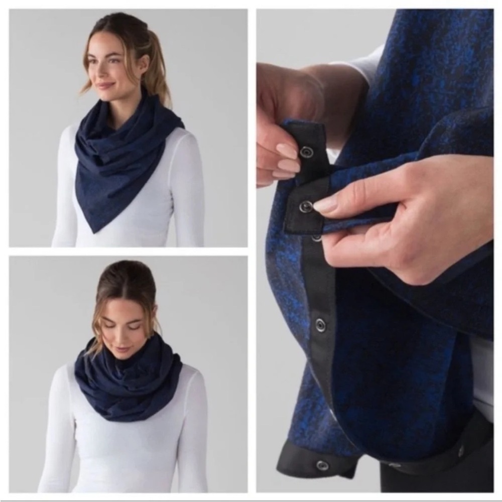 Lululemon Vinyasa Scarf Blue Black Jacquard Excellent preowned condition